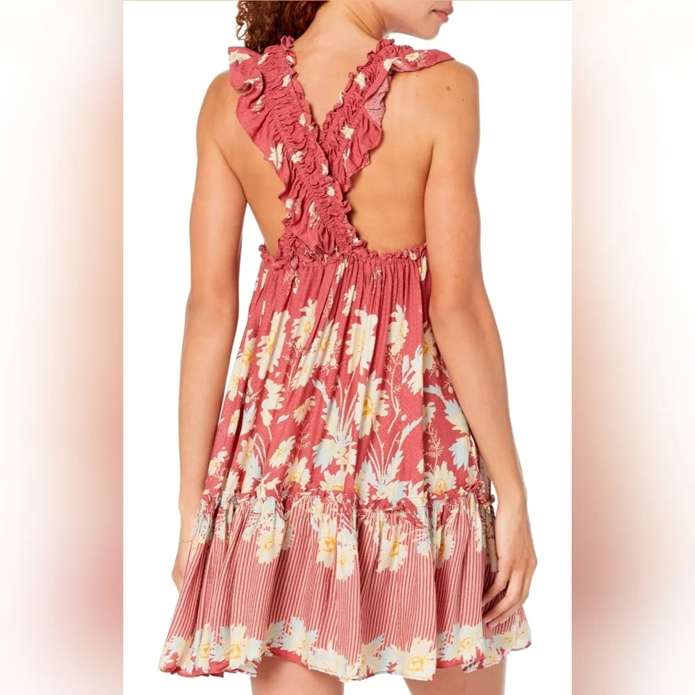 Free People Bailey Wild Daisy Slip Dress Medium Boho Floral Mini - Picture 4 of 8
